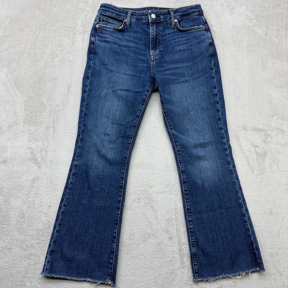 AG Jeans Women's 28 Farrah Boot Crop High Rise Raw‎ Hem Stretch Dark Wash Denim